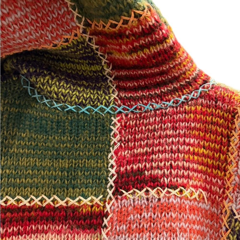 Hand Knitted Patchwork Wool Insulated Cardigan Ja… - image 4